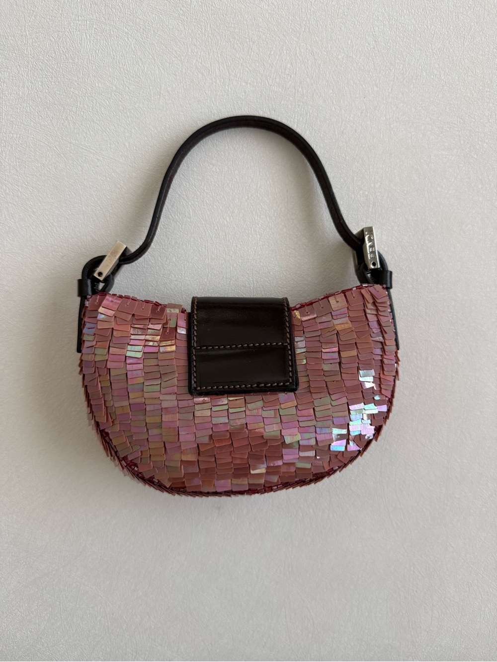 Vintage Fendi Pink Iridescent Sequin Croissant Handbag - Picture 2 of 9